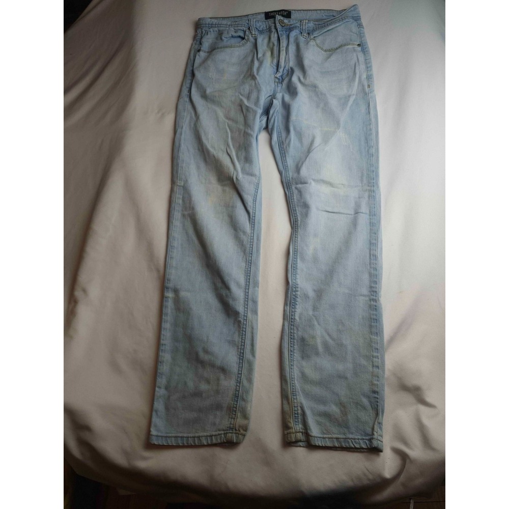 Smoke & Ash Jeans Mens 32x28 Blue Light Wash Denim Grunge Classic Streetwear